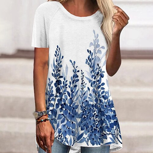 

Mujer Vestido estilo camiseta Mini vestido Blanco Manga Corta Floral Estampado Primavera Verano Cuello Barco Casual Fin de semana Holgado 2023 S M L XL XXL 3XL