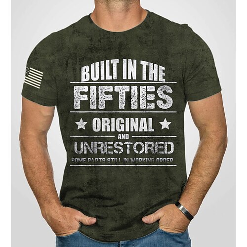 

Men's Unisex T shirt 3D Print Graphic Prints Letter Crew Neck Street Daily Print Short Sleeve Tops Casual Designer Big and Tall Built In The Fifties Black Army Green Dark Gray