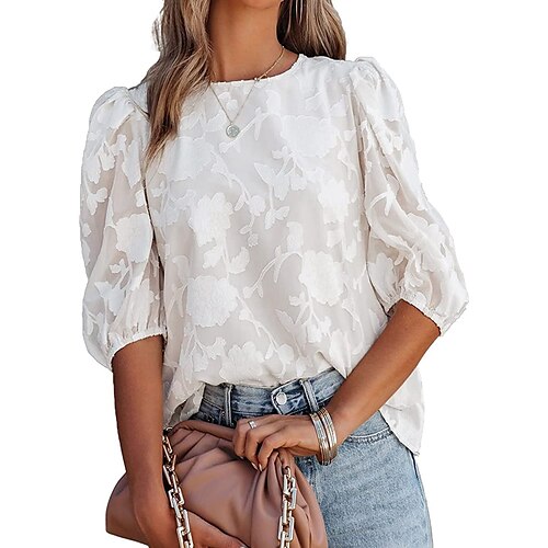 

Per donna Camicia Blusa Nero Bianco Rosa Floreale Mezza manica Giornaliero Fine settimana Streetwear Informale Rotonda Standard S