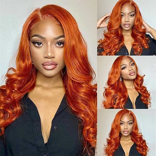 

Orange Ginger Body Wave Lace Front Wig Colored Human Hair Wigs for Black Women 13x4 Transparent Lace Front Fall Hair Color Wigs with Baby Hair Pre Plucked 150% Density