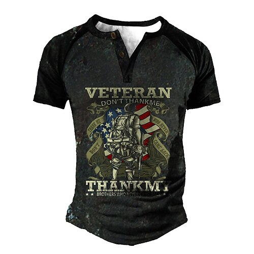 

Men's Henley Shirt Tee T shirt 3D Print Graphic Color Block National Flag Plus Size Henley Daily Sports Patchwork Button-Down Short Sleeve Tops Basic Casual Classic Designer Dark Gray