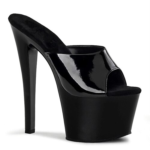 

Women's Mules Party Beach Stilettos Platform Sandals Buckle Pumps Peep Toe PU Leather Loafer Solid Colored Matte Black Black White