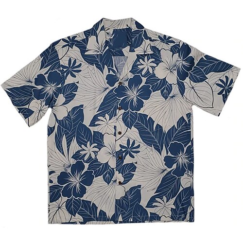 

Men's Shirt Floral Turndown Street Casual Button-Down Short Sleeve Tops Casual Fashion Comfortable Beach Blue / White