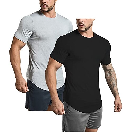 

menns 2-pack treningsstudio hipster buet fald t-skjorte muskel fitness hip hop t-skjorte svart grå