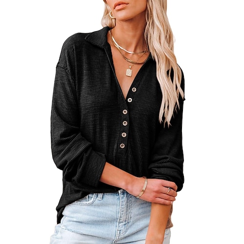 

Women's Shirt Blouse Black White Pink Plain Button Long Sleeve Daily Weekend Streetwear Shirt Collar Regular S