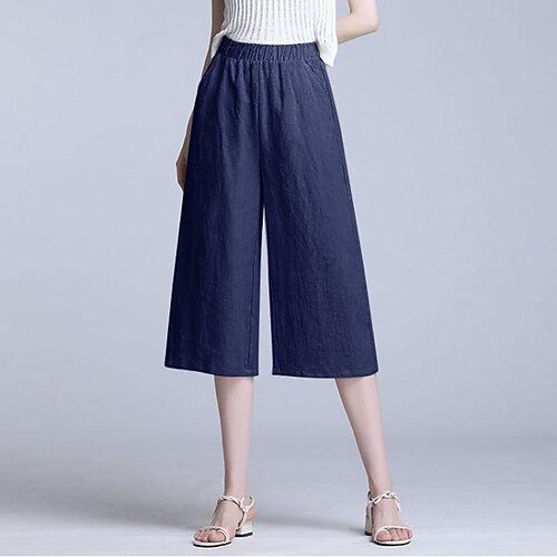 

Women's Chinos Pants Trousers Capri shorts Cotton Blend Blue Red Apricot Mid Waist Fashion Casual Weekend Side Pockets Micro-elastic Calf-Length Comfort Plain M L XL XXL / Loose Fit