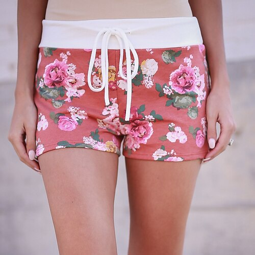 

Women's Shorts Hot Pants Cotton Blend Red Mid Waist Athleisure Casual Weekend Print Micro-elastic Short Comfort Flower / Floral S M L XL