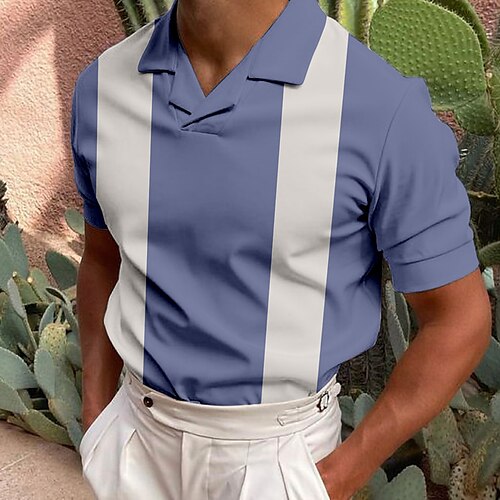 

Men's Collar Polo Shirt Golf Shirt Striped Turndown Blue 3D Print Casual Daily Short Sleeve Button-Down Print Clothing Apparel Fashion Designer Casual Breathable / Sports