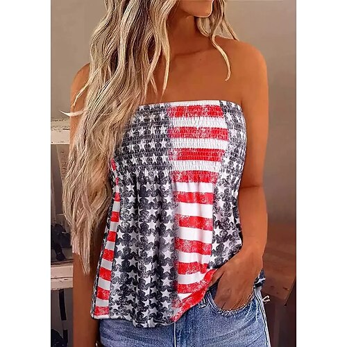 

Women's Bandeau Yellow Red Leopard American Flag Backless Flowing tunic Sleeveless Party Weekend Streetwear Casual Strapless Regular Independence Day S / 3D Print / Print