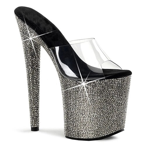 

Women's Mules Stilettos Clear Shoes Platform Sandals Sequin Pumps Peep Toe Party Beach PU Leather Loafer Solid Colored White Black Ivory