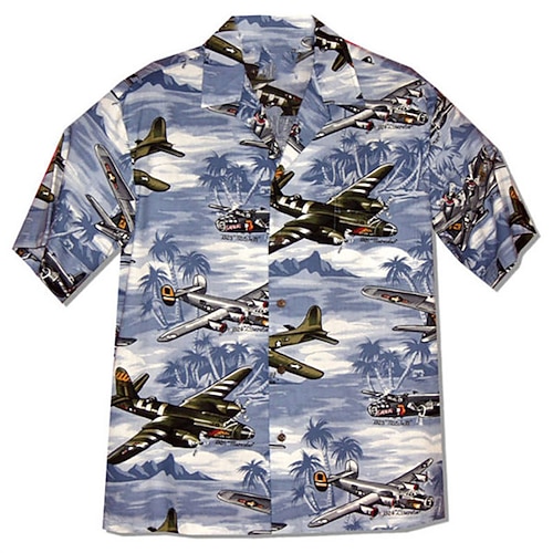 

Men's Shirt Airplane Turndown Light Blue Short Sleeve Street Casual Button-Down Tops Fashion Casual Comfortable Beach