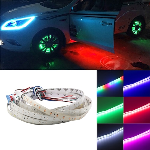 

2pcs Car Strip 30cm 60cm 18 modes Flexible colorful Decorative flowing Lamp motor DRL RGB Angel Eyes Daytime Running light 12V