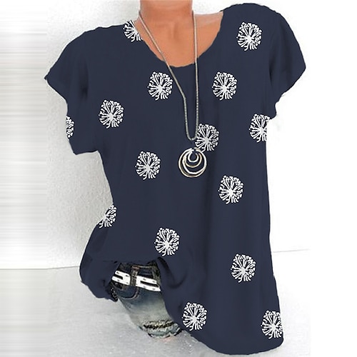 

Women's Plus Size Tops T shirt Floral Print Short Sleeve Crewneck Streetwear Daily Sports Cotton Spandex Jersey Spring Summer Green Blue