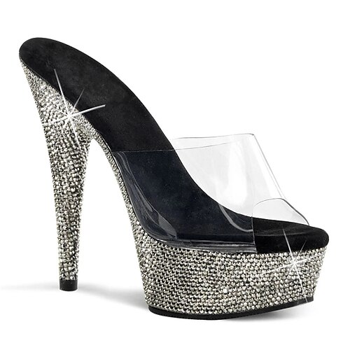 

Women's Mules Stilettos Clear Shoes Platform Sandals Sequin Pumps Peep Toe Party Beach PU Leather Loafer Solid Colored White Black