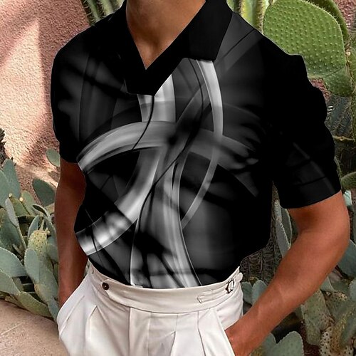 

Men's Collar Polo Shirt Golf Shirt Optical Illusion Turndown Black 3D Print Casual Daily Short Sleeve Button-Down Print Clothing Apparel Fashion Designer Casual Breathable / Sports