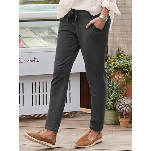 

Women's Chinos Cotton Blend Blue Grey White Mid Waist Fashion Office / Career Casual Weekend Side Pockets Micro-elastic Ankle-Length Comfort Plain S M L XL XXL