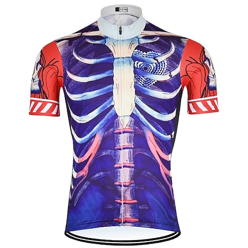 

21Grams Men's Cycling Jersey Short Sleeve Bike Top with 3 Rear Pockets Mountain Bike MTB Road Bike Cycling Breathable Quick Dry Moisture Wicking Reflective Strips Purple Skeleton Polyester Spandex
