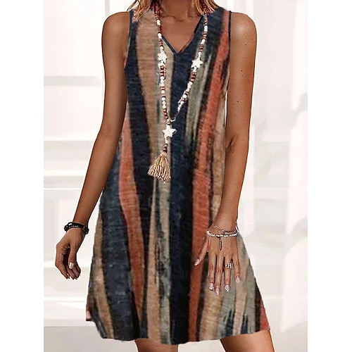 

Women's Casual Dress Mini Dress Brown Sleeveless Color Block Ruched Spring Summer V Neck 2022 S M L XL XXL 3XL