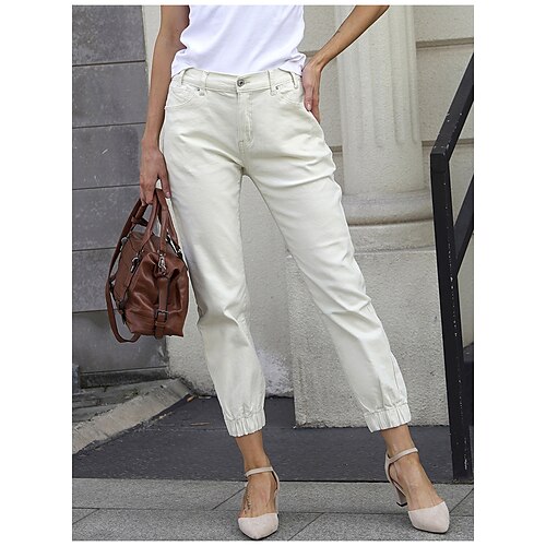 

Women's Fashion Jogger Chinos Side Pockets Ankle-Length Pants Casual Weekend Micro-elastic Plain Cotton Blend Comfort Mid Waist White Black Beige S M L XL XXL