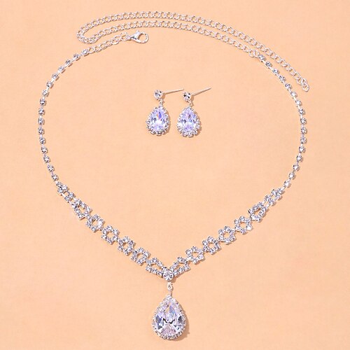 

Bridal Jewelry Sets Two-piece Suit Rhinestone Earrings Women's Oval Jewelry Set For Wedding Festival