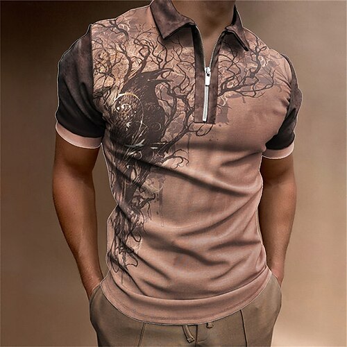 

Men's Collar Polo Shirt Golf Shirt Vintage Turndown Khaki 3D Print Casual Daily Short Sleeve Zipper Clothing Apparel Sports Fashion Casual Comfortable