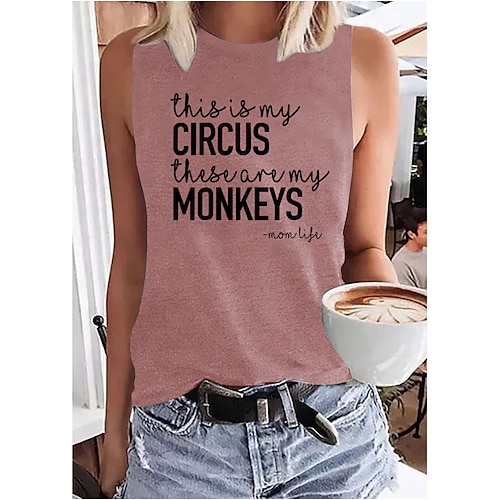 

Women's Daily Holiday Going out Tank Top Graphic Letter Sleeveless Print Round Neck Basic Tops Blue Purple Pink S