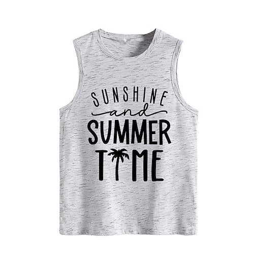 

Amazon Wish Cross-Border Explosion Sunshine And Summer Letter Print Casual Women's Tank Top