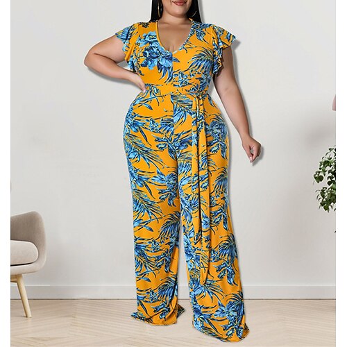 

Women's Plus Size Jumpsuit Print Floral Streetwear Casual Daily High Full Length Spring Summer Green Blue Purple XL XXL 3XL 4XL 5XL