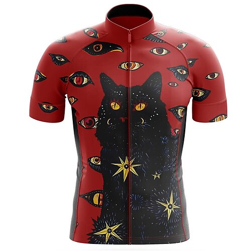 

21Grams Men's Cycling Jersey Short Sleeve Bike Top with 3 Rear Pockets Mountain Bike MTB Road Bike Cycling Breathable Quick Dry Moisture Wicking Reflective Strips Red Cat Polyester Spandex Sports