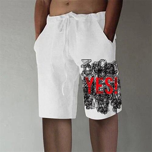 

Men's Designer Stylish Straight Shorts Elastic Waist Print Short Pants Sports Outdoor Daily Graphic Prints Letter Cotton Blend Comfort Breathable Mid Waist White S M L XL XXL / Summer