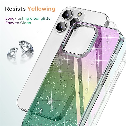 

Phone Case For iPhone 13 13 Pro Max Case for Women Iridescent Glitter Crystal Anti-Yellowing Slim Thin Hard Back Bumper Frame Glitter Shine Dustproof Transparent Glitter Shine