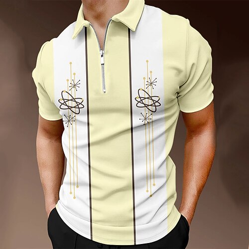 

Men's Collar Polo Shirt Golf Shirt Color Block Turndown Light Yellow Street Casual Short Sleeve Zipper Clothing Apparel Fashion Casual Comfortable