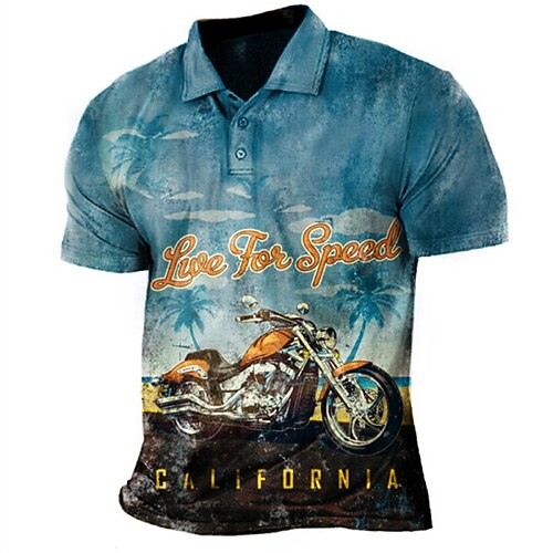 

Men's Collar Polo Shirt Golf Shirt Motorcycle Turndown Blue Outdoor Street 3D Button-Down Clothing Apparel Fashion Casual Breathable Comfortable / Summer / Summer