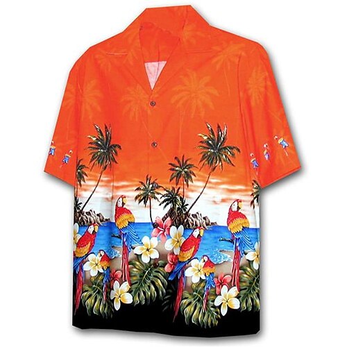 

Men's Shirt Parrot Turndown Street Casual Button-Down Short Sleeve Tops Casual Fashion Comfortable Beach Red