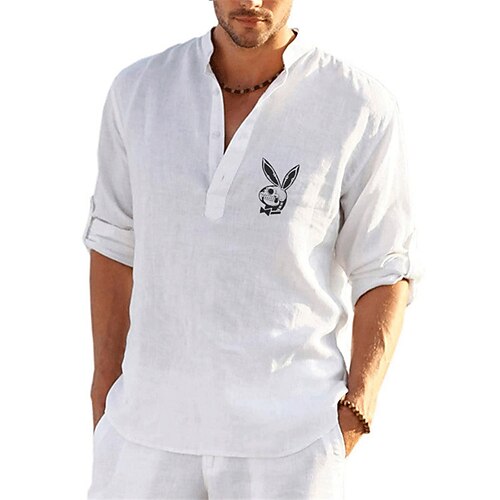 

Men's Shirt Hot Stamping Graphic Rabbit Collar Street Casual Button-Down Print Long Sleeve Tops Casual Fashion Designer Big and Tall White Black Gray