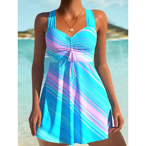 

Women's Swimwear Tankini 2 Piece Normal Swimsuit High Waisted Striped Blue Padded V Wire Bathing Suits Sports Vacation Sexy / New