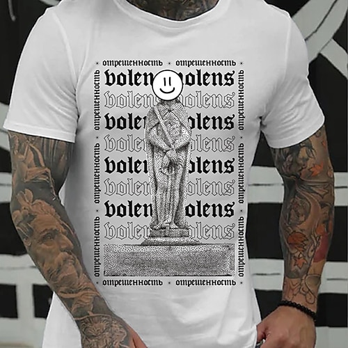 

Men's T shirt Tee Hot Stamping Graphic Letter Crew Neck Casual Daily Print Short Sleeve Tops Fashion Vintage Designer Big and Tall White Gray