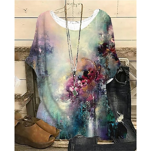 

Women's Plus Size Curve Shift Dress Floral Round Neck Print Half Sleeve Spring Summer Casual Short Mini Dress Causal Daily Dress