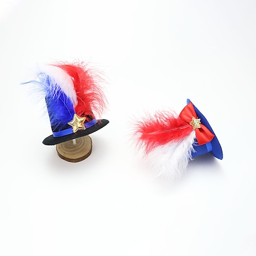 

American National Day Party Dress Up Supplies Top Hat Hairpin Blue White Red Feather Independence Day Hair Accessories