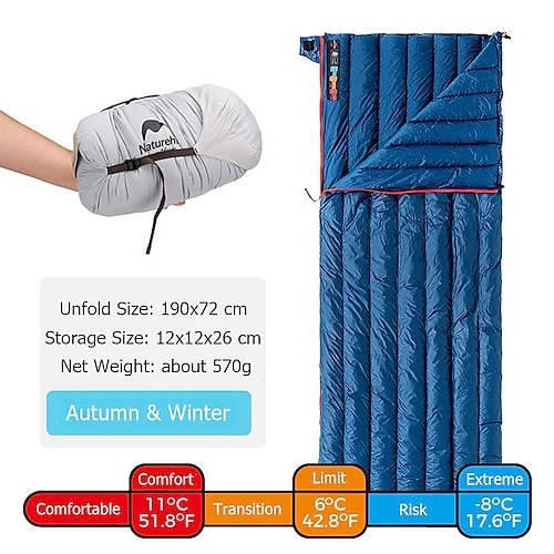 

Naturehike Goose Down Sleeping Bag 1.26lbs Ultralight 800 Fill Power 6~11 °C Ultra Compact Down Filled Lightweight Portable Warm Backpack Envelope Sleeping Bag for Hiking Camping