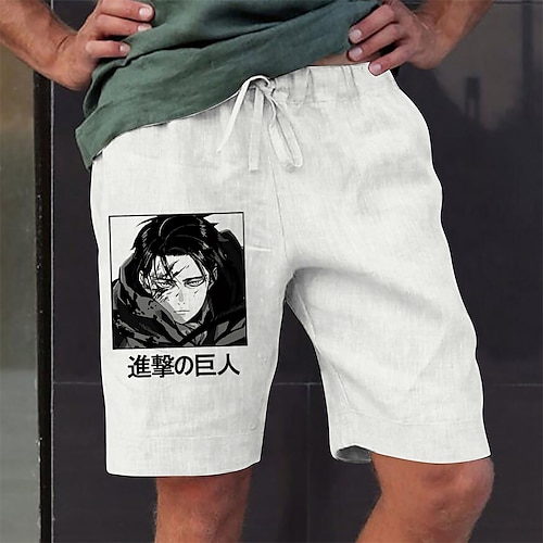 

Inspired by Attack on Titan levi ackerman Beach Shorts Board Shorts Linen Pants Anime Elastic Drawstring Design Front Pocket Shorts For Men's Adults' Hot Stamping Cotton Blend Daily Yoga