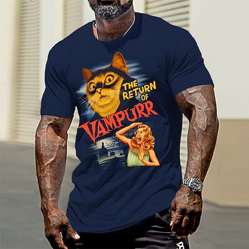

Men's T shirt Hot Stamping Cartoon Graphic Crew Neck Casual Daily Print Short Sleeve Tops Fashion Vintage Designer Big and Tall Black Red Brown