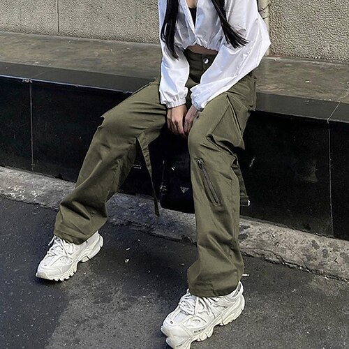 

Women's Cargo Pants Pants Trousers Green Khaki Black Mid Waist Fashion Casual Weekend Micro-elastic Full Length Comfort Plain S M L