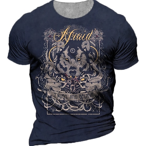 

Men's Unisex T shirt Tee 3D Print Graphic Prints Animal Crew Neck Street Daily Print Short Sleeve Tops Casual Vintage Designer Big and Tall Black Navy Blue