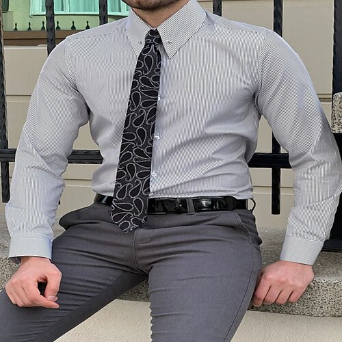 

Men's Shirt Striped Turndown Street Casual Button-Down Long Sleeve Tops Casual Fashion Breathable Comfortable Light gray