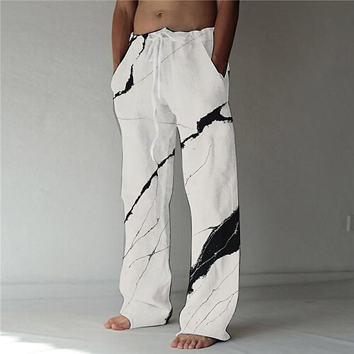 

Men's Trousers Beach Pants 3D Print Elastic Drawstring Design Front Pocket Graphic Prints Crack Comfort Soft Casual Daily Fashion Designer White