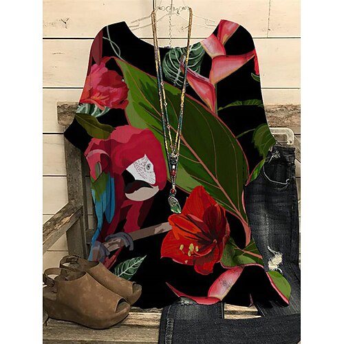 

Women's Plus Size Tops T shirt Tee Floral Skull Print Short Sleeve Round Neck Streetwear Daily Vacation Polyester Spring Summer Green Black