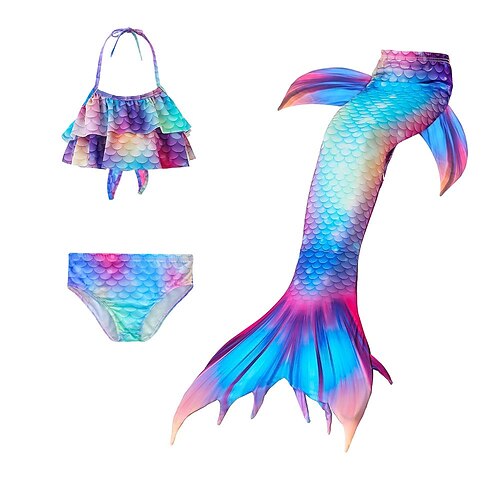

Kids Girls' Three Piece Swimwear Beach Scales Cute Print Bathing Suits 2-9 Years Summer Rainbow
