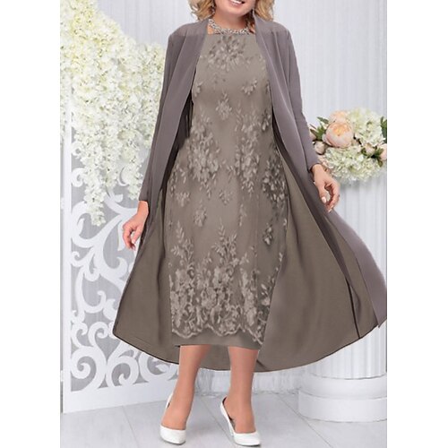 

Women's Plus Size Two Piece Dress Solid Color Crew Neck Ruched Long Sleeve Winter Fall Elegant Maxi long Dress Party Cocktail Party Dress