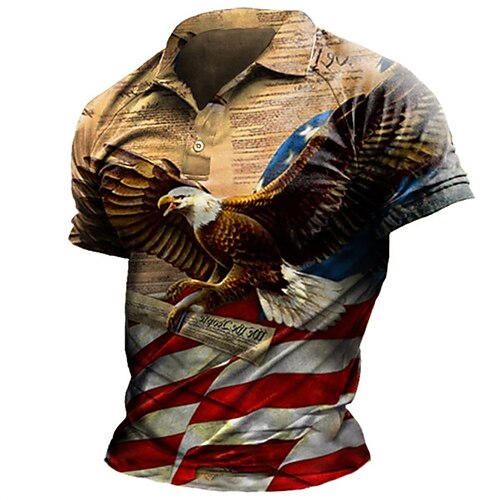 

Men's Collar Polo Shirt Golf Shirt Eagle Turndown Green Blue Red Brown Outdoor Street 3D Button-Down Clothing Apparel Fashion Casual Breathable Comfortable / Summer / Summer